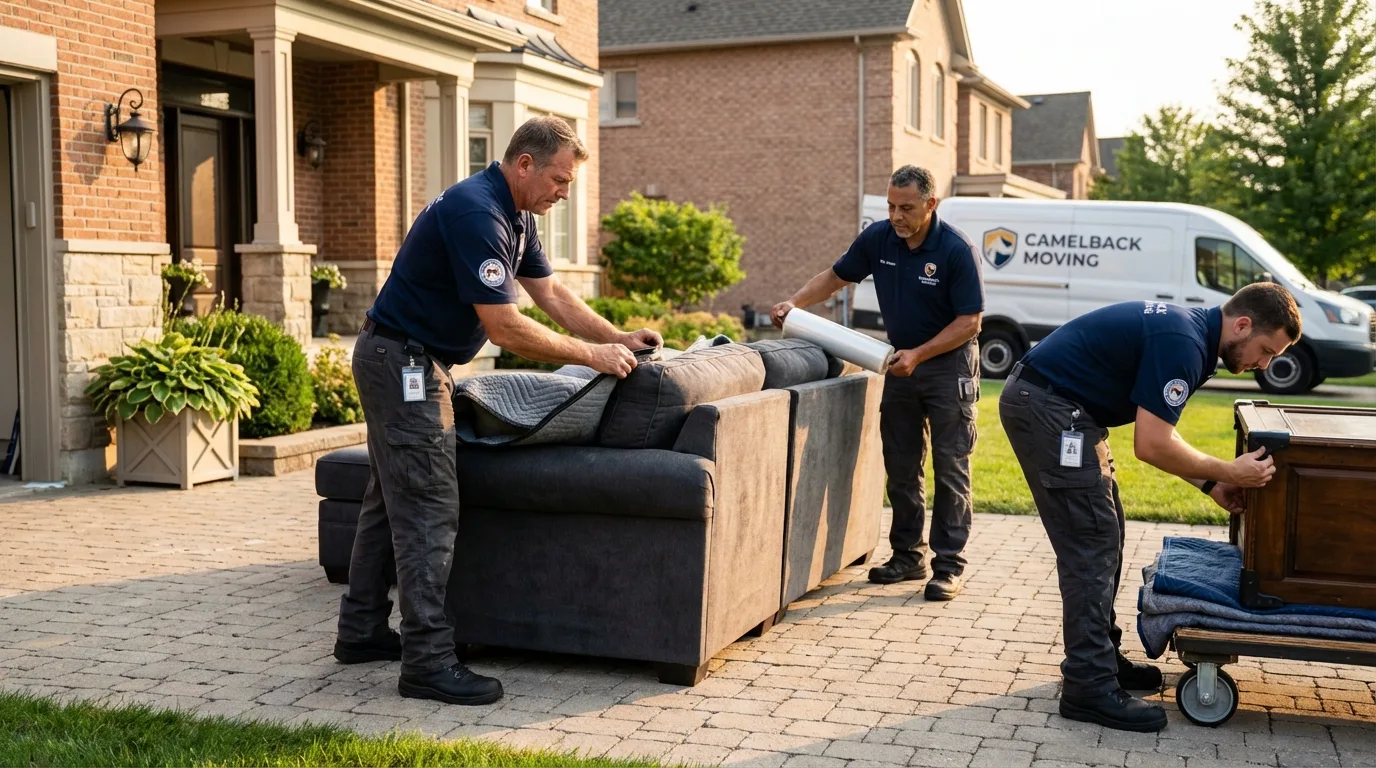 Large estate moving crew wrapping furniture in Wood River, IL